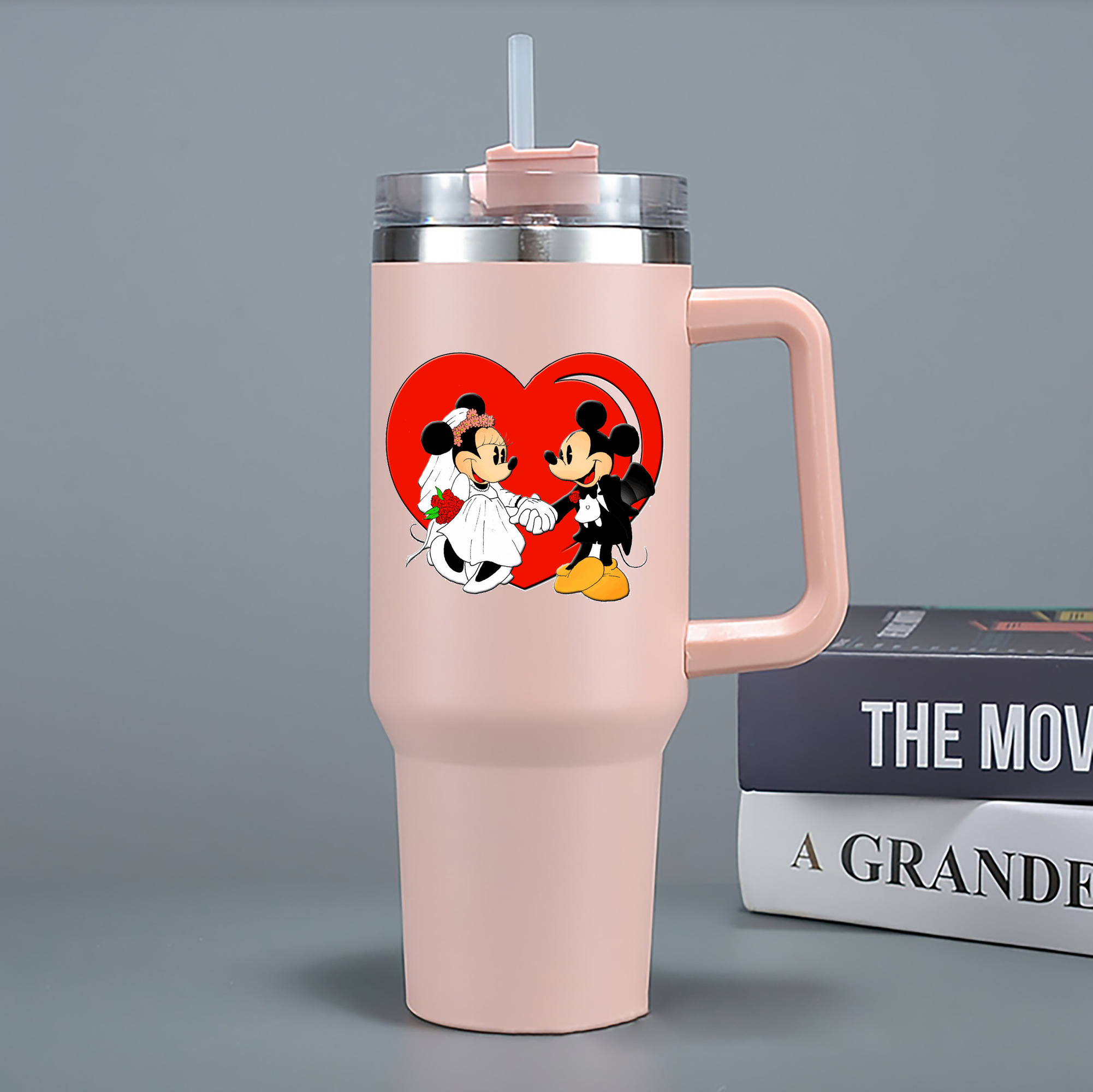 （画像用） ミッキーマウス Mickey Mouse 1200mL車用タンブラー - クリスタルステッカー（プラスチックストロー付き）